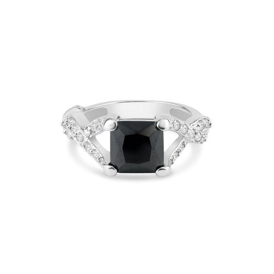 Sterling Silver 925 Rhodium Plated Black Square Center Clear CZ Ring Sizes 5-9