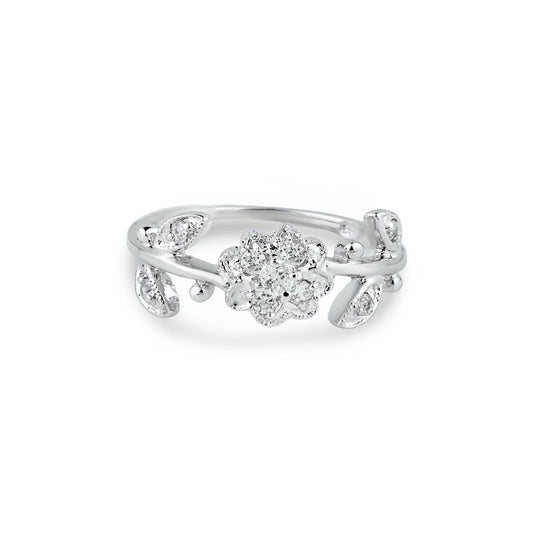 Sterling Silver 925 Rhodium Plated Clear CZ Friendship New Flower Ring Sizes 5-9