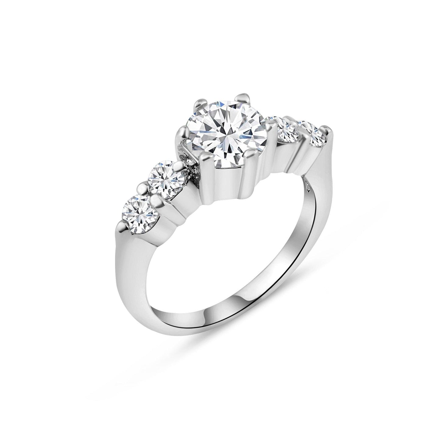 Sterling Silver 925 Rhodium Plated 5 Clear Round Set CZ Bridal Ring Sizes 5-9