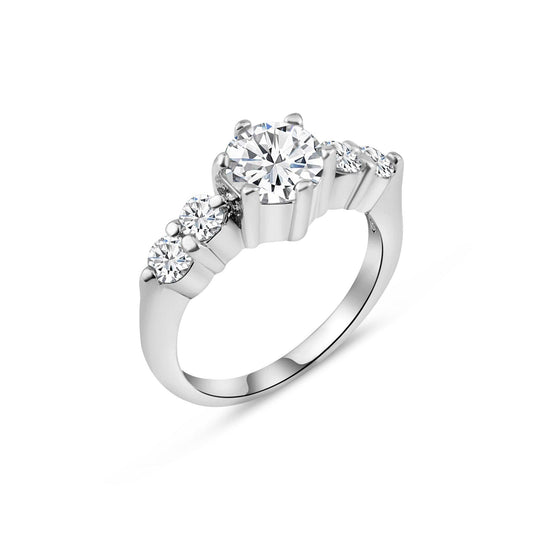 Sterling Silver 925 Rhodium Plated 5 Clear Round Set CZ Bridal Ring Sizes 5-9