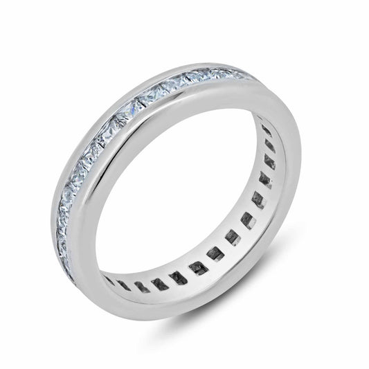Sterling Silver 925 Rhodium Plated Channel Set Clear CZ Eternity Ring Sizes 5-9