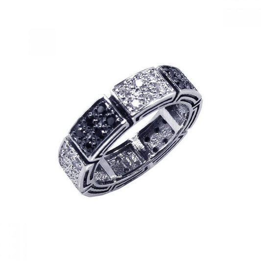 Sterling Silver 925 Rhodium Plated Black Clear 2-Tone CZ Eternity Ring Sizes 5-8