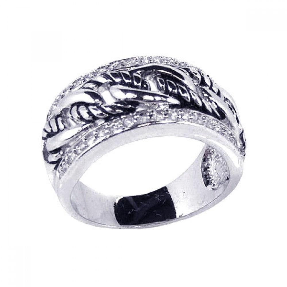 Sterling Silver 925 Rhodium Plated Clear Curb Chain CZ Rope Link Ring Sizes 5-9