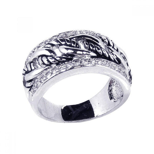 Sterling Silver 925 Rhodium Plated Clear Curb Chain CZ Rope Link Ring Sizes 5-9