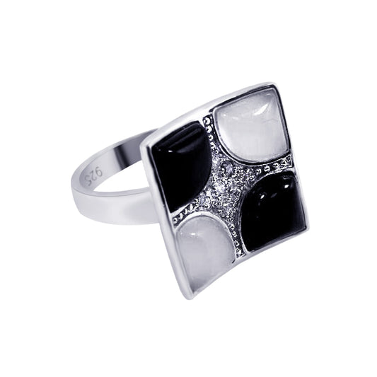 Sterling Silver 925 Rhodium Plated Black White Clear CZ Square Ring Sizes 5-10