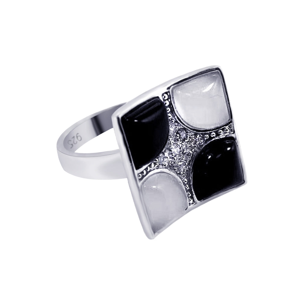 Sterling Silver 925 Rhodium Plated Black White Clear CZ Square Ring Sizes 5-10