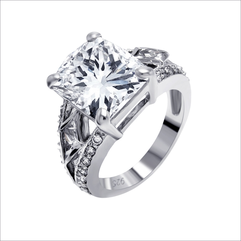 Sterling Silver 925 Rhodium Plated Clear Square Center CZ Bridal Ring Sizes 5-9