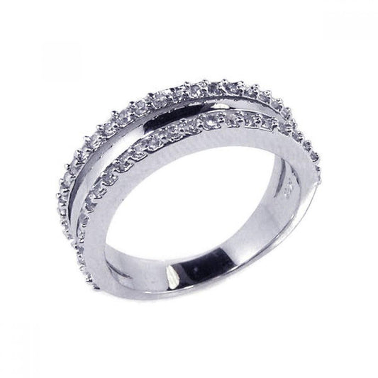 Sterling Silver 925 Rhodium Plated Half Clear CZ Stacking Cute Ring Sizes 5-9