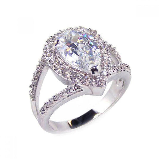 Sterling Silver 925 Rhodium Plated Clear Teardrop CZ Bridal Halo Ring Sizes 5-9