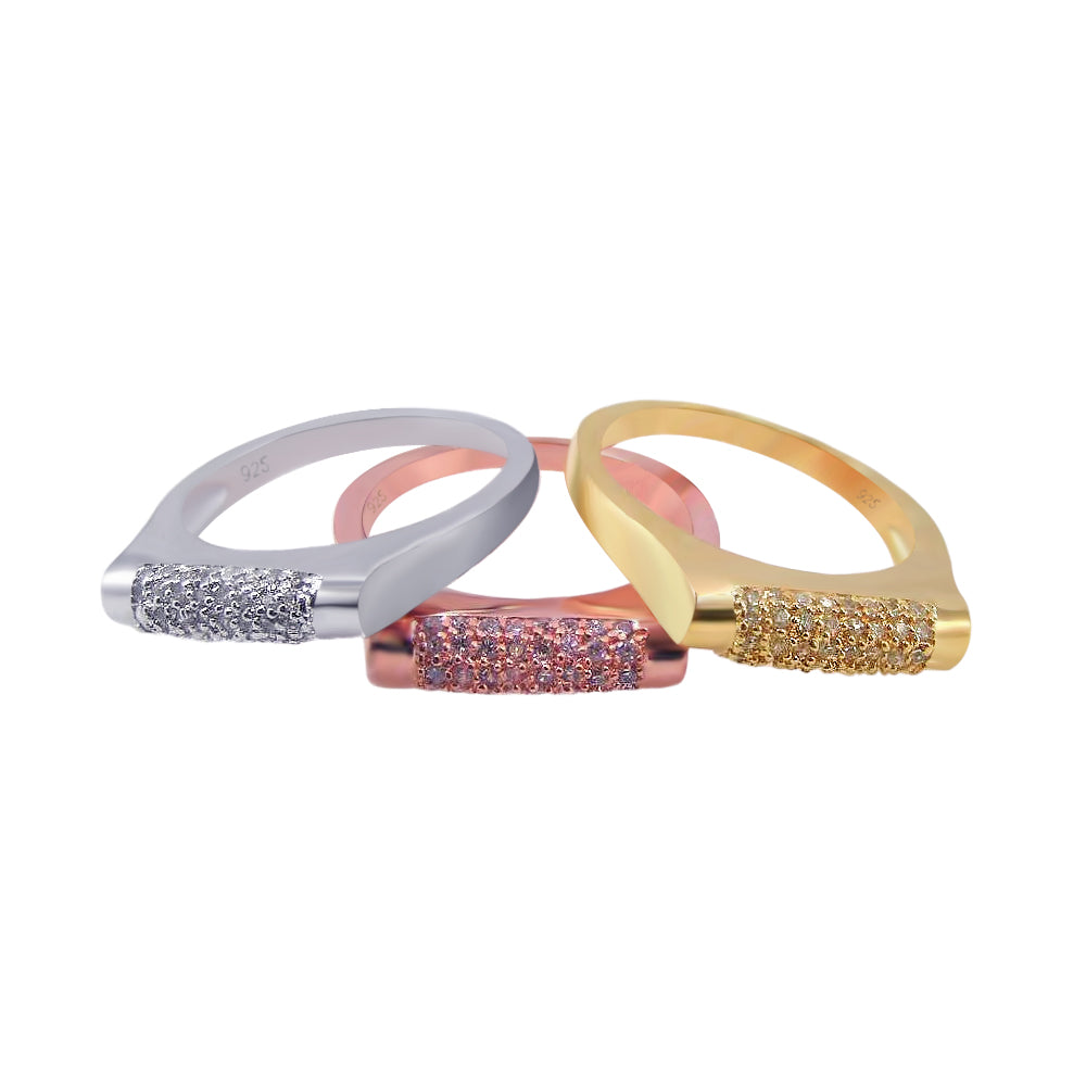 Sterling Silver 925 Rhodium/Gold/Rose-Plated CZ 3 Ring Stacking Set Sizes 5-9