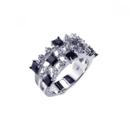 Sterling Silver 925 Rhodium Plated Black Clear CZ Womens Fashion Ring Sizes 5-10