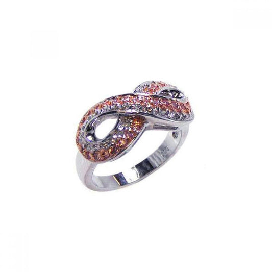 Sterling Silver 925 Rhodium Plated Rose Pink Clear CZ Infinity Ring Sizes 5-9