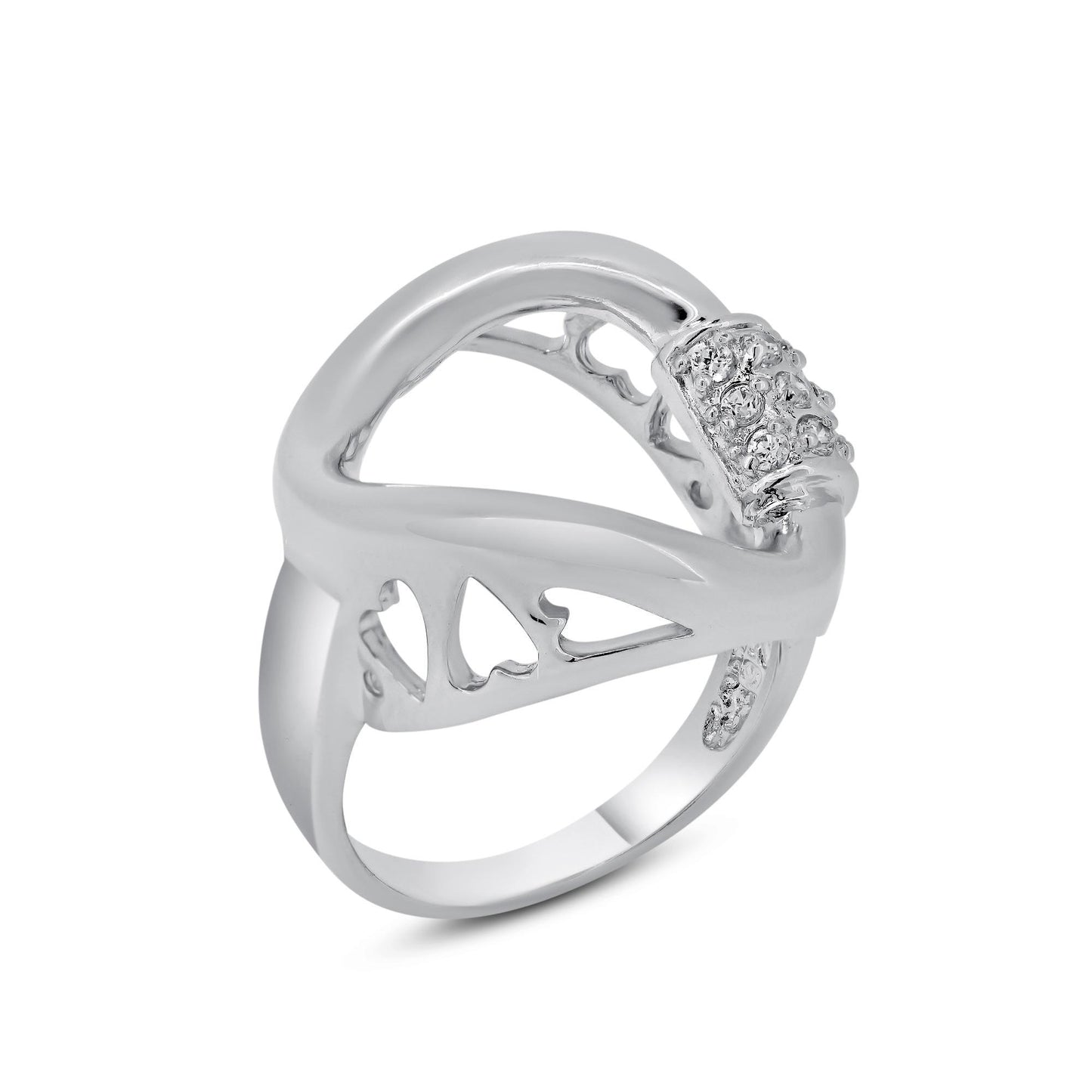 Sterling Silver 925 Rhodium Plated Clear CZ Open Circle Heart New Ring Sizes 5-9