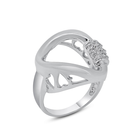 Sterling Silver 925 Rhodium Plated Clear CZ Open Circle Heart New Ring Sizes 5-9