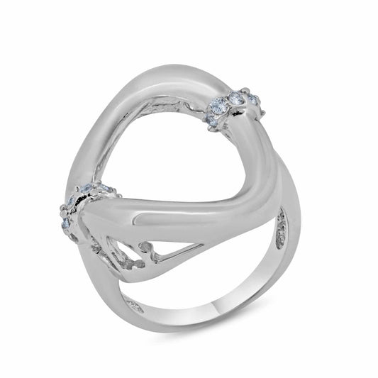 Sterling Silver 925 Rhodium Plated Clear CZ Open Heart Cutout New Ring Sizes 5-9