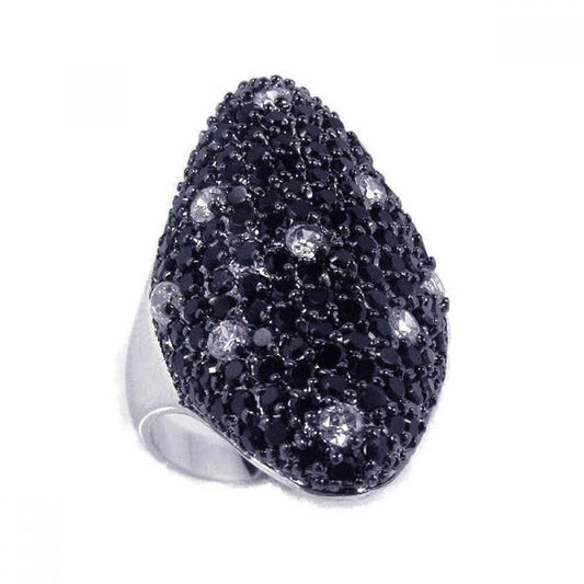 Sterling Silver 925 Rhodium Plated Black Clear CZ Cigar Band Cute Ring Sizes 5-9