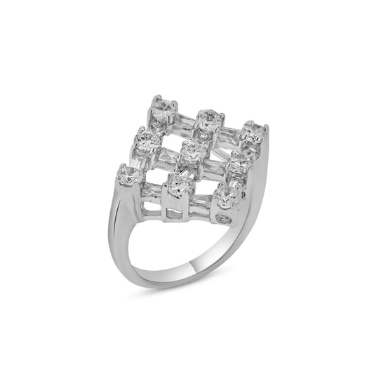 Sterling Silver 925 Rhodium Plated CZ Square Net Grid 3x3 Mesh Ring Sizes 5-10