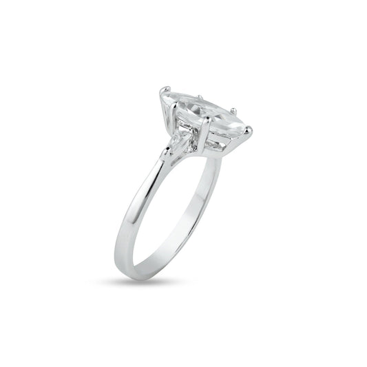 Sterling Silver 925 Rhodium Plated Solitaire Marquise CZ Bridal Ring Sizes 5-9