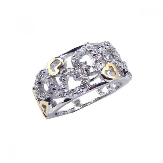 Sterling Silver 2 Toned Gold Plated Clear CZ Multi Promise Heart Ring Sizes 5-9