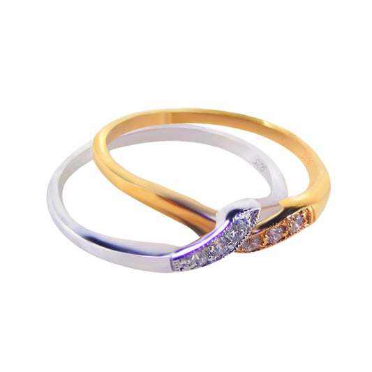 Sterling Silver 925 Rhodium & Gold Plated CZ 2 Piece Puzzle Knot Ring Sizes 6-9