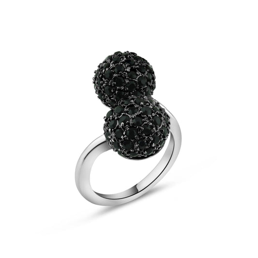 Sterling Silver 925 Black Rhodium Plated Black CZ Adjustable Ball Ring Sizes 5-9