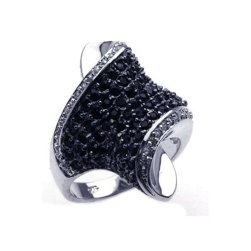 Sterling Silver 925 Black Rhodium Plated Pave Black Clear CZ Wave Ring Sizes 5-9