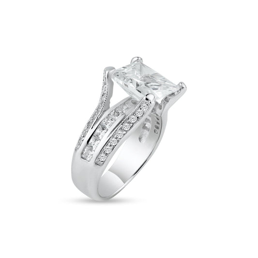 Sterling Silver 925 Rhodium Plated Princess Cut CZ Bridal Ring Band Sizes 5-9