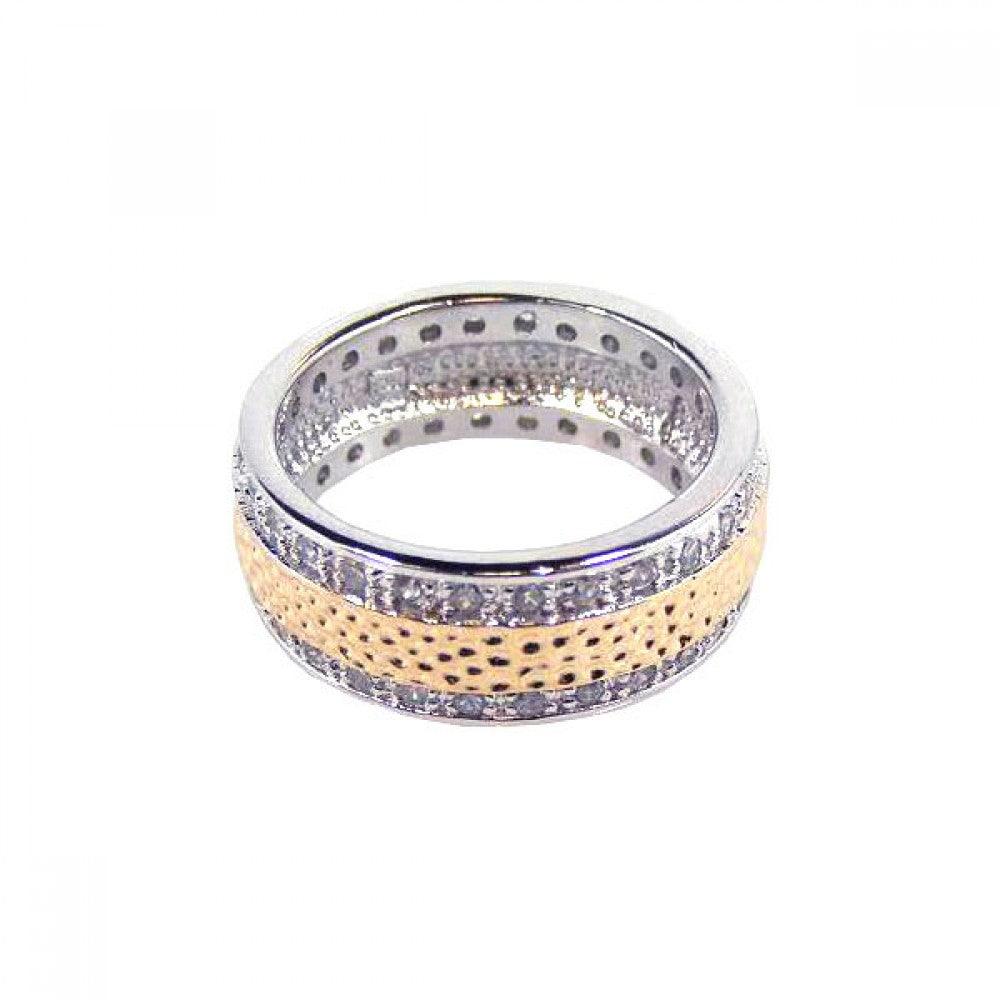 Sterling Silver 925 Two Tone Rhodium Gold Plated CZ Eternity Ring Sizes 5-10