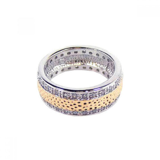 Sterling Silver 925 Two Tone Rhodium Gold Plated CZ Eternity Ring Sizes 5-10