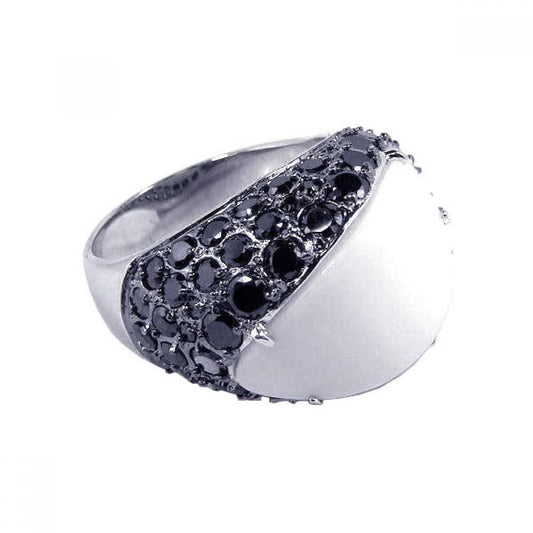 Sterling Silver 925 Black Rhodium Plated White Black CZ Band Ring Sizes 5-9