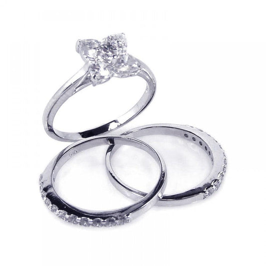 Sterling Silver 925 Rhodium Plated Flower Center Clear CZ Bridal Ring Sizes 5-9