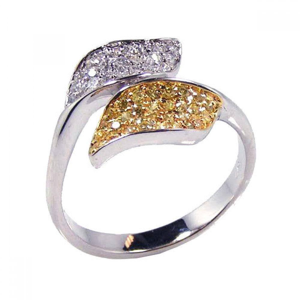 Sterling Silver 925 Rhodium Gold Plated Yellow Clear CZ Leaf Ring Sizes 5-10