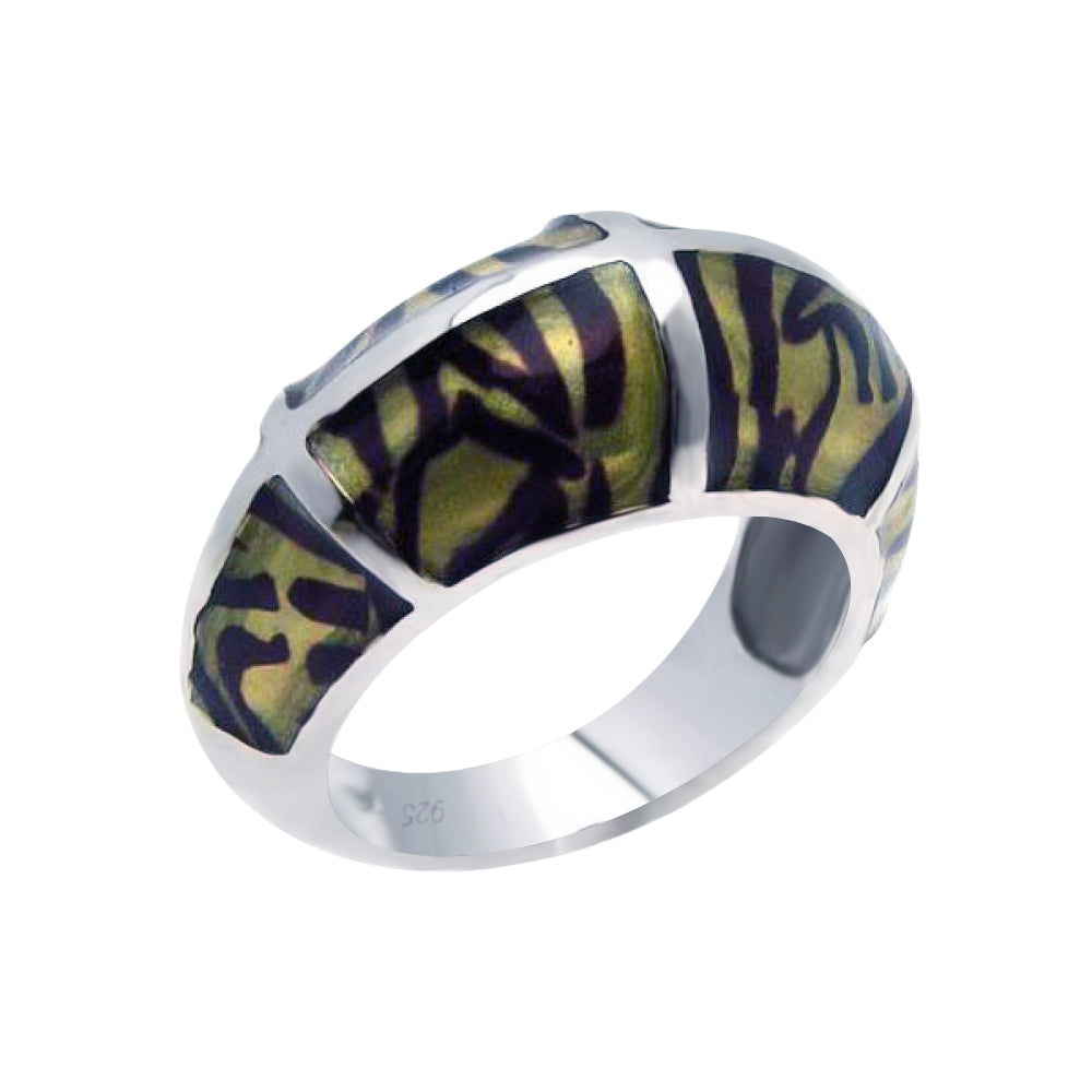 Sterling Silver 925 Rhodium Plated Tiger Stripes Ring Band Sizes 5-9