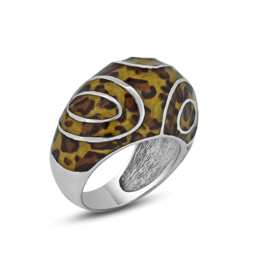 Sterling Silver 925 Rhodium Plated Leopard Spot Pattern Ring Band Sizes 5-9