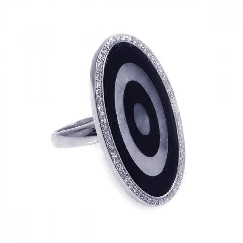 Sterling Silver 925 Rhodium Plated Black White Clear CZ Target Ring Sizes 5-9