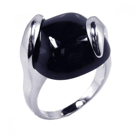 Sterling Silver 925 Rhodium Plated Black Onyx Cocktail Ring Band Sizes 5-9