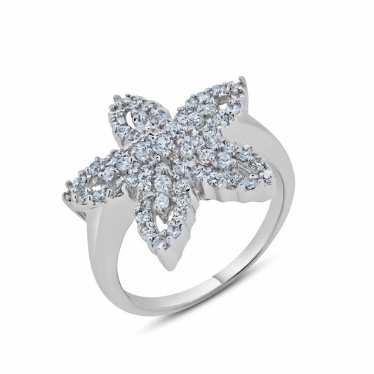 Sterling Silver 925 Rhodium Plated Clear Pave CZ Starfish Ring Sizes 5-10
