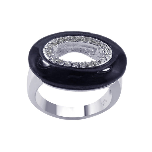 Sterling Silver 925 Rhodium Plated Black Onyx Clear CZ Ring Sizes 5-10