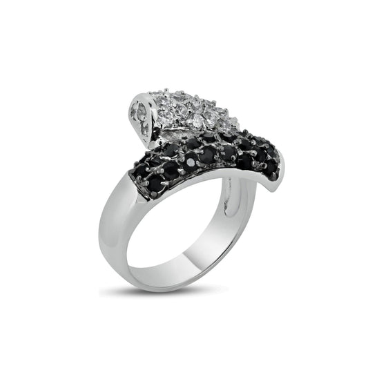 Sterling Silver 925 Black Rhodium Plated Clear Black CZ Wrap Ring Band Sizes 5-9
