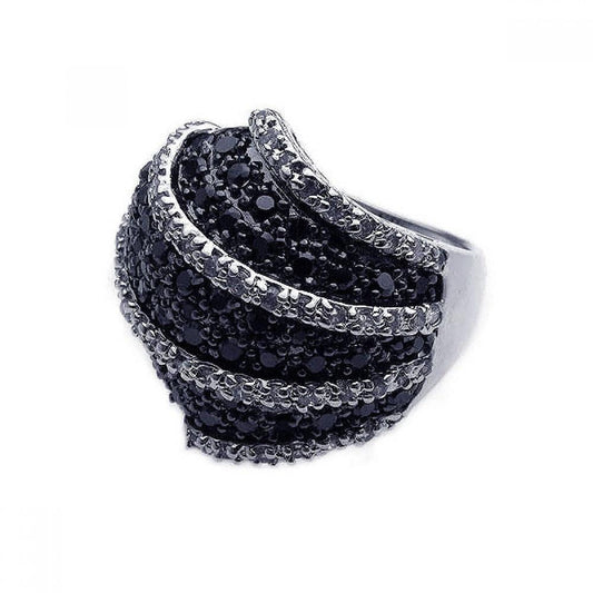 Sterling Silver 925 Black Rhodium Plated Clear Black CZ Dome Ring Band Sizes 5-9