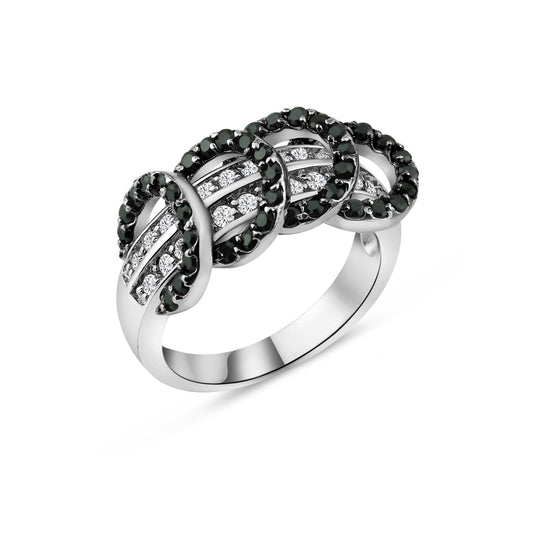 Sterling Silver 925 Black Rhodium Plated Clear Black CZ Ring Band Sizes 5-9