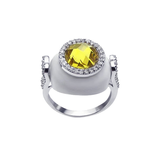 Sterling Silver 925 Rhodium Plated Yellow CZ Cannon Cauldron Ring Sizes 5-9