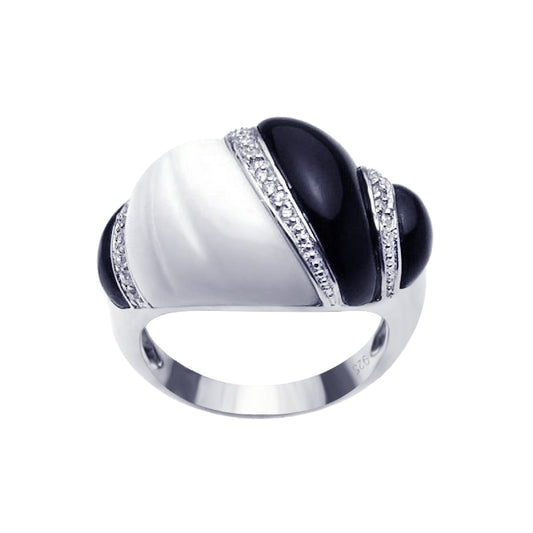 Sterling Silver 952 Rhodium Plated Clear CZ Black & White Ring Band Sizes 5-9