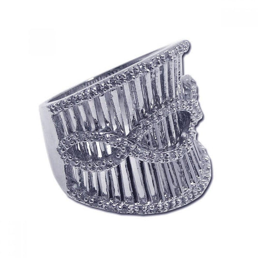 Sterling Silver 925 Rhodium Plated Clear CZ Ornate Infinity Band Ring Sizes 5-9