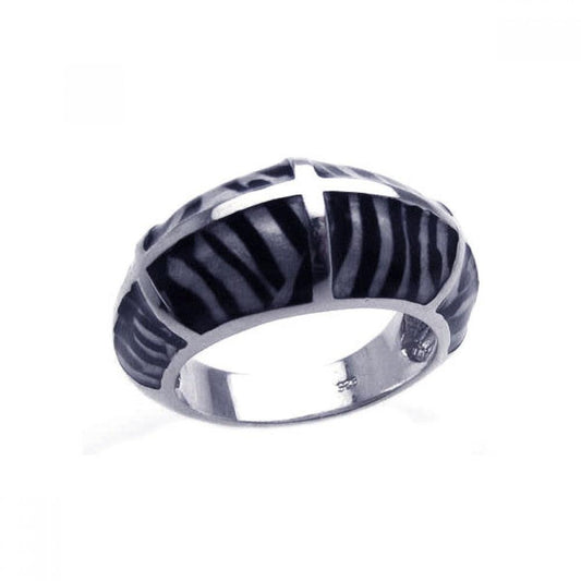 Sterling Silver 925 Rhodium Plated Zebra Print Fashion Ring Band Sizes 5-9