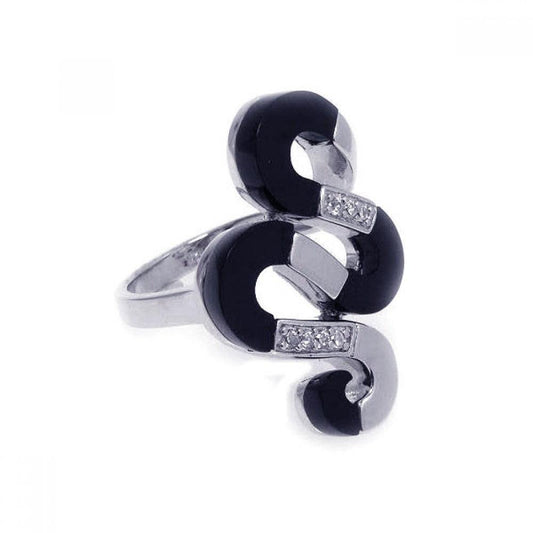 Sterling Silver 925 Rhodium Plated Black Onyx Clear CZ Snake Ring Sizes 5-9