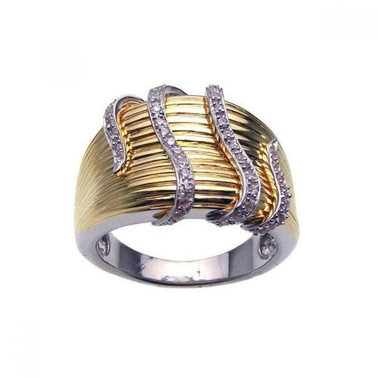 Sterling Silver 925 Rhodium & Gold Plated Clear CZ Tendril Wrap Ring Sizes 5-9