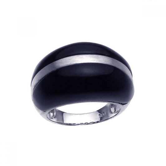 Sterling Silver 925 Rhodium Plated Black Onyx Dome Cocktail Ring Band Sizes 5-9