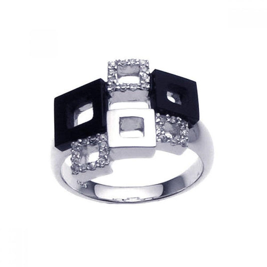 Sterling Silver 925 Rhodium Plated Clear CZ Multi Square Ring Band Sizes 5-9