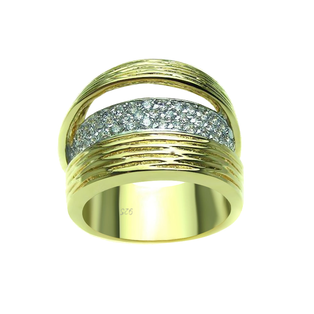 Sterling Silver 925 Rhodium and Gold Plated Pave Clear CZ Ring Sizes 5-9